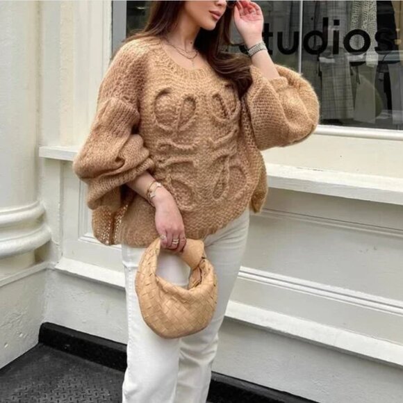 Loewe Sweaters - Loewe Women's Brown Knit Letter Puzzle Sweater